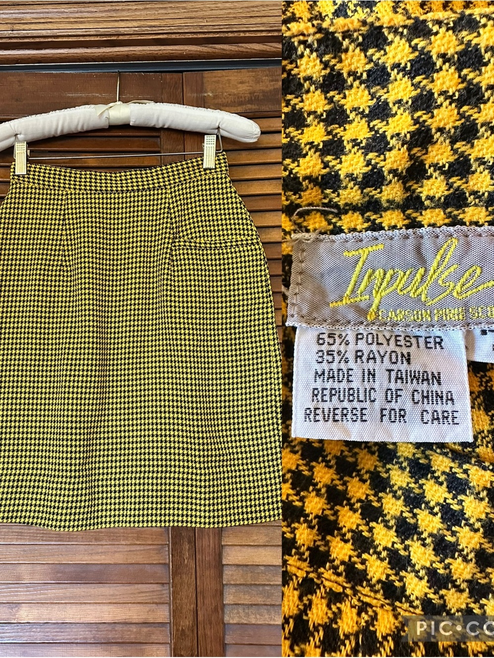 1980s Vintage Inpulse Golden Yellow and Black Mini Houndstooth Skirt size 7